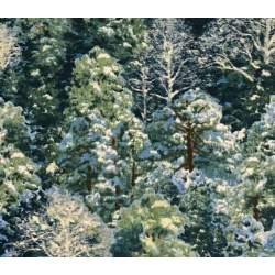 South Sea Import Winter Enchantment by Claire Goldrick, Tessuto Verde con Alberi