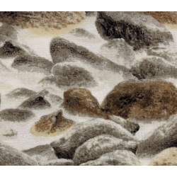 P&B Textiles Mendocino, Tessuto Beige Grigio Marrone Paesaggio con Sassi