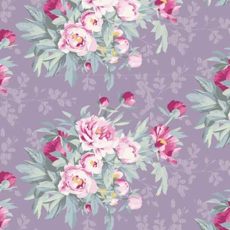 Tilda Woodland Hazel, Tessuto Lavanda con grandi Rose