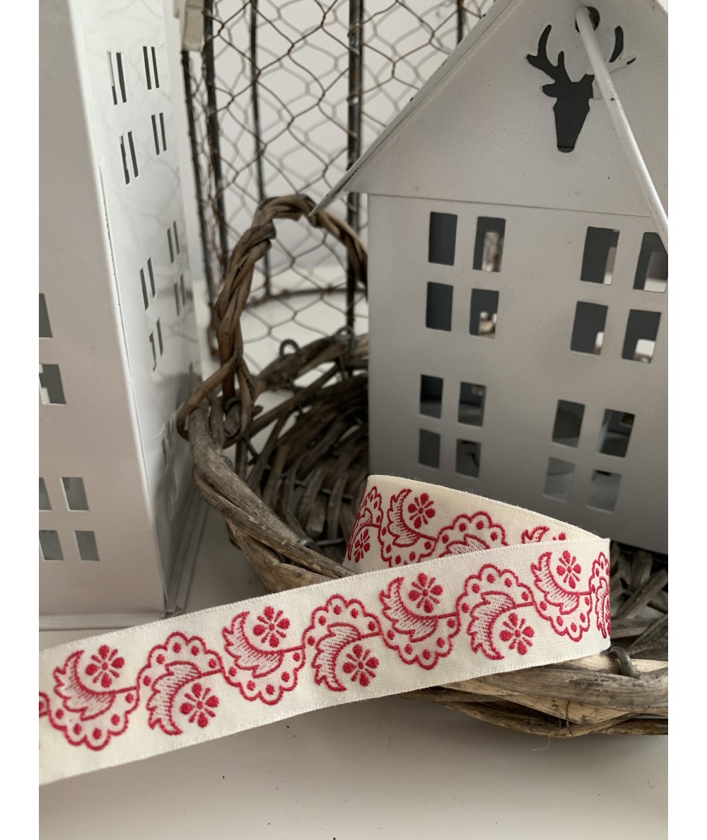Nastro Natalizio Colore Bianco con Decorazione Rossa Altezza 20 mm