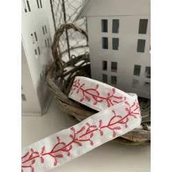 Nastro Natalizio Colore Bianco con Ramo Rosso Altezza 20 mm