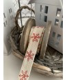 Nastro Natalizio Colore Beige con Fiocchi di Neve Rossi Altezza 15 mm