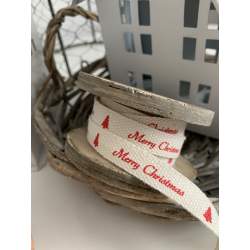 Nastro Natalizio Colore Beige con Scritta Merry Christmas Rossa Altezza 10 mm