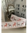 Nastro Natalizio Colore Bianco con Renne Stampate Rosso e Grigio Altezza 25 mm