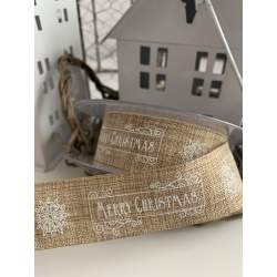 Nastro Natalizio Colore Naturale con Scritta Merry Christmas Bianca Altezza 25 mm Stim Italia srl - 1