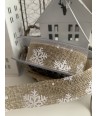 Nastro Natalizio Colore Naturale con Fiocchi di Neve Bianchi Altezza 25 mm