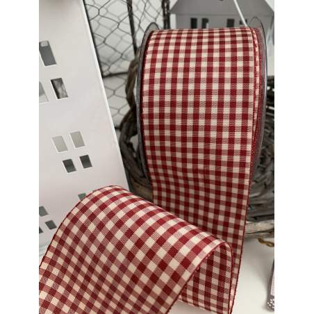 Nastro a Quadretti Colore Panna e Rosso Altezza 55 mm