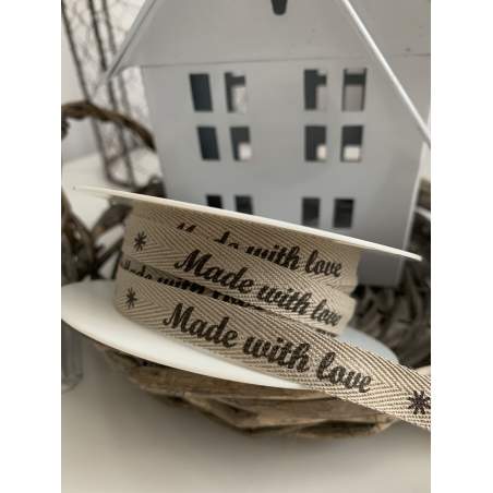 Nastro Lavorato Colore Beige con Stampa Made With Love Altezza 10 mm