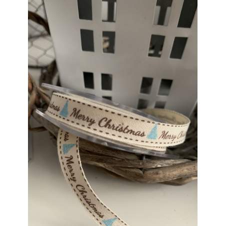 Nastro Natalizio Colore Panna con Scritta Merry Christmas Altezza 10 mm