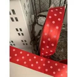 Nastro Natalizio Colore Rosso con Pois Bianco Altezza 25 mm