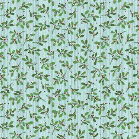 Benartex Better Not Pout Sky Mistletoe, Tessuto Azzurro Cielo con Vischio di Natale Benartex - 1