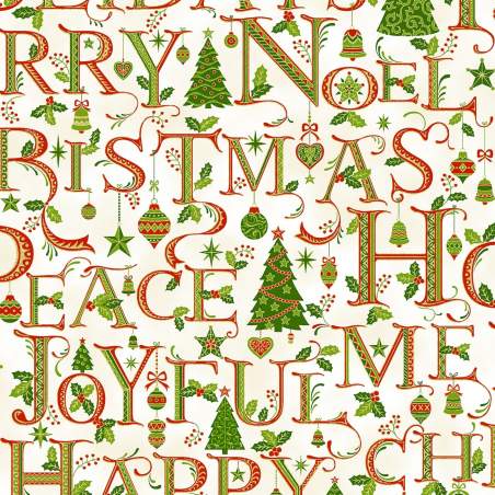 Hoffman Holiday Decadence Holiday Words, Tessuto di Natale con Scritte di Natale e inserti in Metallo Hoffman Fabrics - 1
