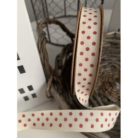 Nastro Colore Bianco con Pois Rossi Altezza 15 mm