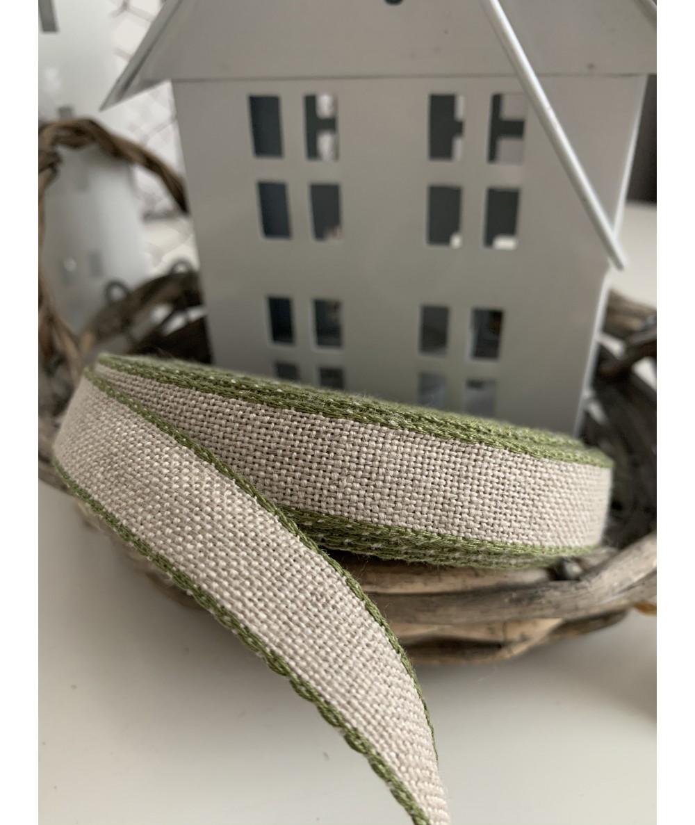 Banda da Ricamo di Lino 11 Fili Bordo Verde Altezza 15 mm Roberta De Marchi - 1