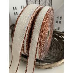 Banda da Ricamo di Lino 11 Fili Colore Bianco con Bordo Marrone Altezza 20 mm