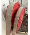 Banda da Ricamo di Lino 11 Fili Color Lino con Bordo Rosso 10 mm