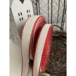 Banda da Ricamo Misto Lino 11 Fili Colore Bianco con Bordo Rosso 25 mm