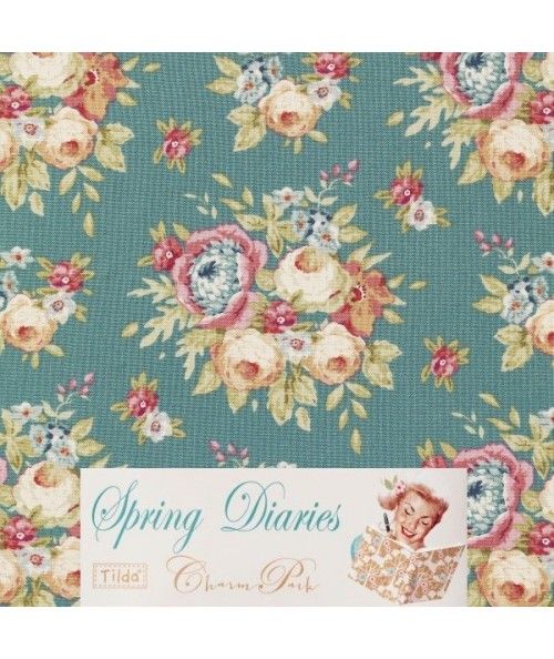Tilda 110 Garden Flowers Ocean Green Spring Diaries Tilda Fabrics - 1