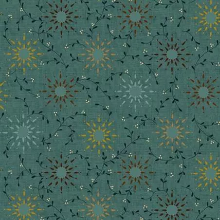 Henry Glass Prairie Vine Quilt Backing by Kim Diehl Collection, Tessuto Verde Acqua con Scintille Chiare