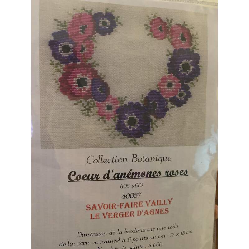 Coeur d'Anémones Roses, Kit Punto Croce