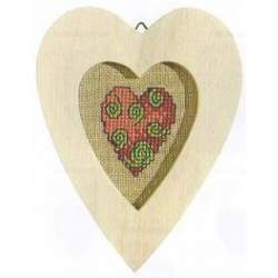 Portafoto con Cuore Ricamato Verde e Rosa, Kit Punto Croce con Cornice in Legno