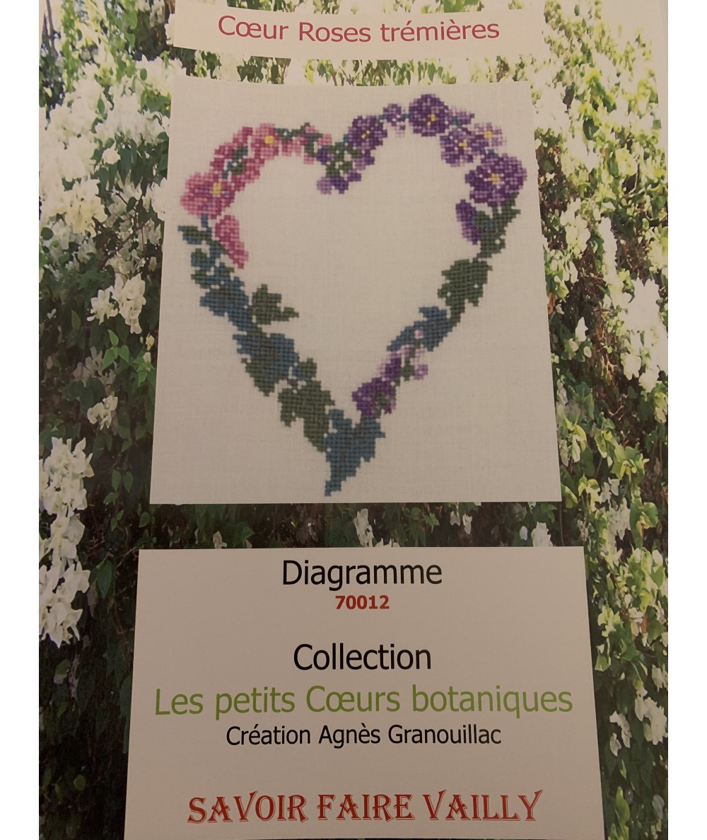 Coeur Roses trémières, Schema Punto Croce