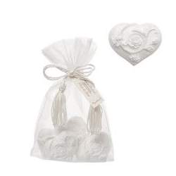 Mathilde M, Sacchetto Organza 5 Cuori Floreali di Gesso