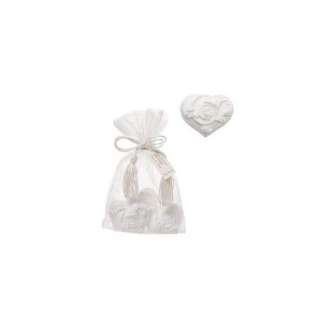 Mathilde M, Sacchetto Organza 5 Cuori Floreali di Gesso