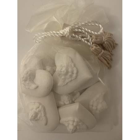Mathilde M, Sacchetto Organza 8 Cuori e Angeli di Gesso