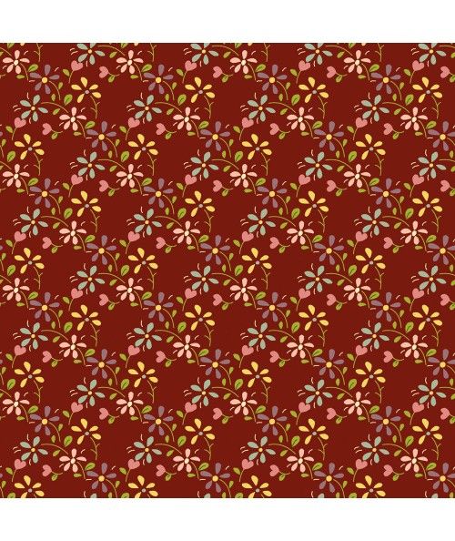 EQP Tomorrow's Heritage - Summer Meadow Cranberry Red, Tessuto Rosso Mirtillo con Prato Fiorito Ellie's Quiltplace Textiles - 1