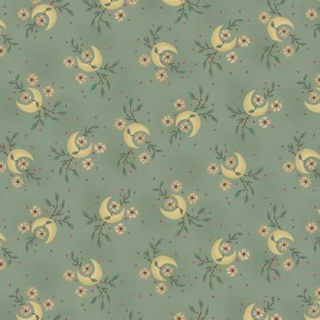 Henry Glass Gratitude & Grace by Kim Diehl, Tessuto Fondo Verde Acqua con Luna e Fiori