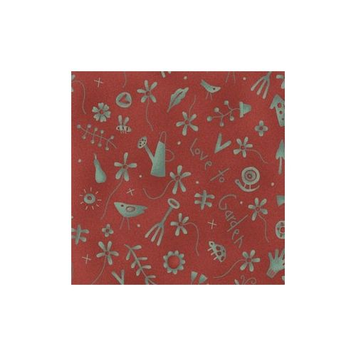 Henry Glass Love to Garden by Anni Downs, Tessuto Rosso con Disegni del Giardino Henry Glass - 1