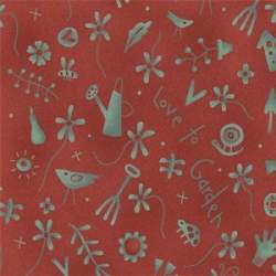 Henry Glass Love to Garden by Anni Downs, Tessuto Rosso con Disegni del Giardino Henry Glass - 1