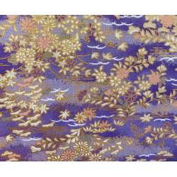 Quilt Gate, Tessuto Viola con Fiori e Paesaggio Dorati
