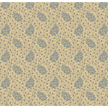 Marcus Fabrics Journey to America, Tessuto Fondo Beige con Disegno Fiori Azzurro