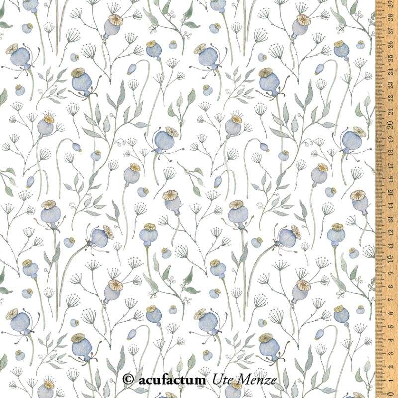 Acufactum Tessuto di cotone Bianco con Papaveri Acufactum - 1 Acufactum Tessuto di cotone Bianco con Papaveri Acufactum - 1