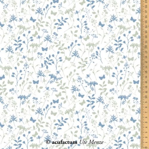Acufactum Tessuto di cotone con Fiori e Farfalle Blu Acufactum - 1