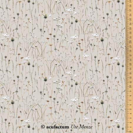 Acufactum Tessuto di cotone Beige con Fiori Autunnali