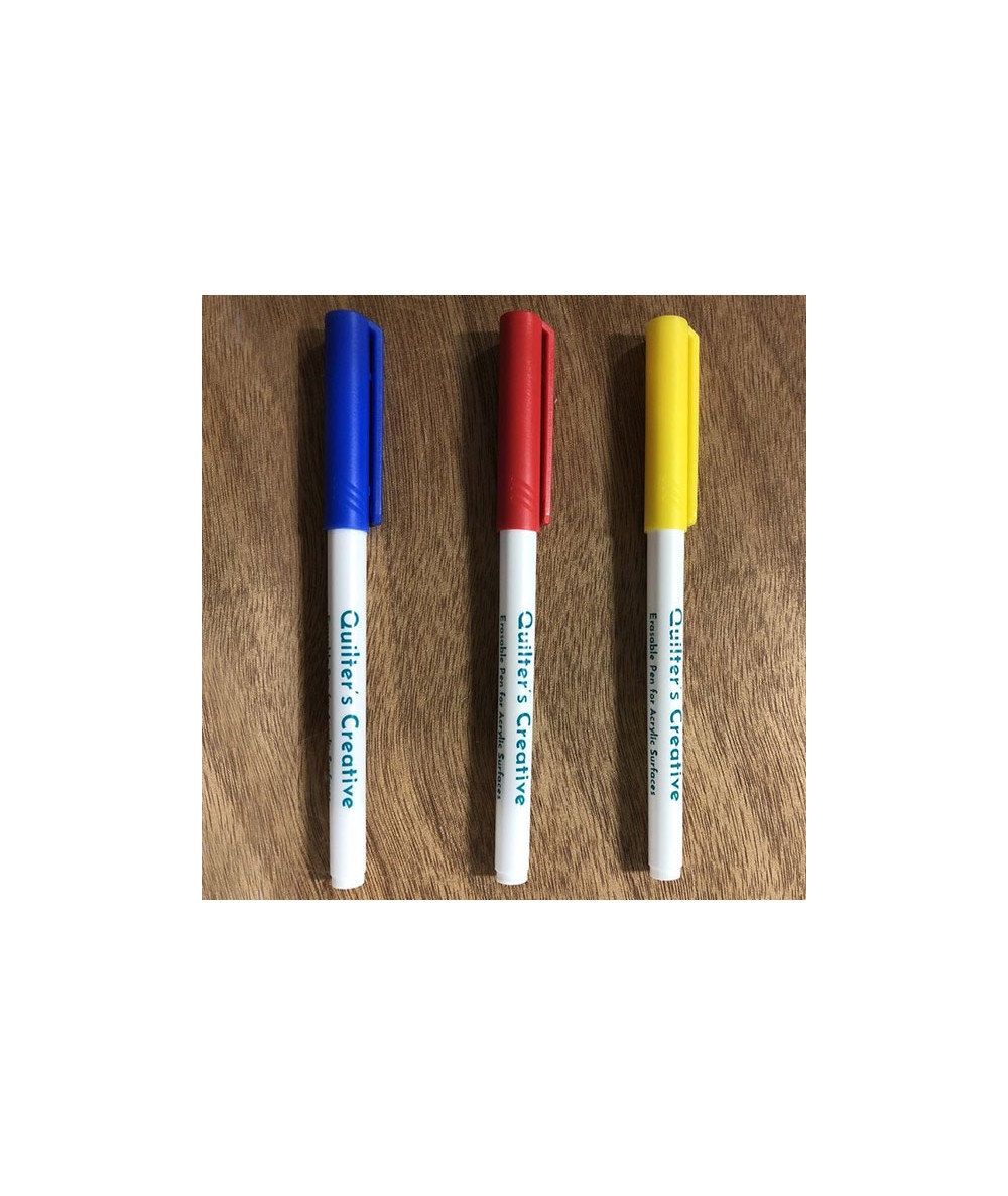 Set di 3 penne cancellabili per superfici acriliche. Include i colori blu, rosso e giallo. Sew Steady - 1