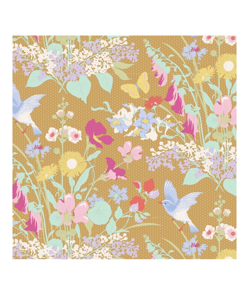 Tilda Gardenlife, Tessuto Senape con Fiori e Uccelli Tilda Fabrics - 1 Tilda Gardenlife, Tessuto Senape con Fiori e Uccelli Tilda Fabrics - 1