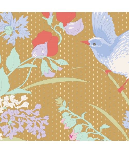 Tilda Gardenlife, Tessuto Senape con Fiori e Uccelli Tilda Fabrics - 2