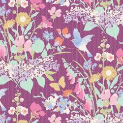 Tilda Gardenlife, Tessuto Viola con Fiori e Uccelli Tilda Fabrics - 1