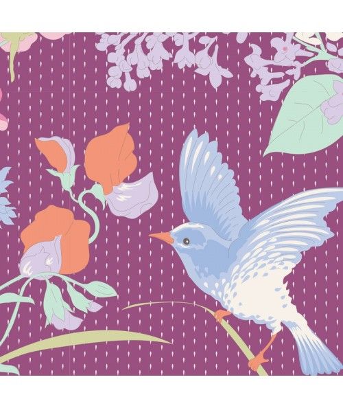 Tilda Gardenlife, Tessuto Viola con Fiori e Uccelli Tilda Fabrics - 2