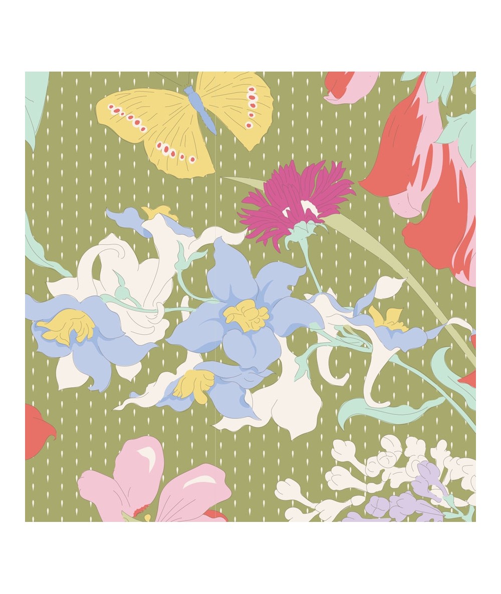 Tilda Gardenlife, Tessuto Verde con Fiori e Uccelli Tilda Fabrics - 2