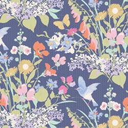 Tilda Gardenlife, Tessuto Blu con Fiori e Uccelli Tilda Fabrics - 1