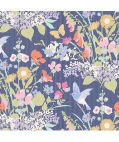 Tilda Gardenlife, Tessuto Blu con Fiori e Uccelli Tilda Fabrics - 1