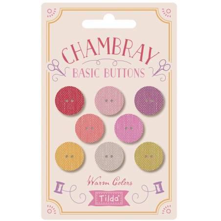 Tilda Chambray, 8 Bottoni da 16 mm Ricoperti in Tessuto Colori Caldi
