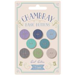 Tilda Chambray, 8 Bottoni da 16 mm Ricoperti in Tessuto Colori Freddi