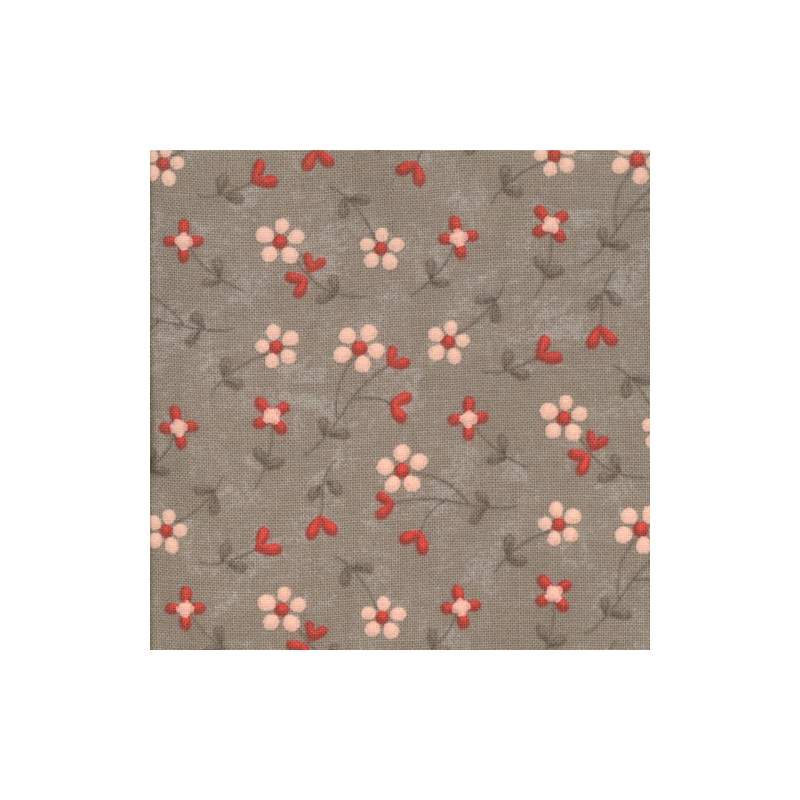 Moda Fabrics, Flirt, Tessuto Grigio con Fiori Bianchi e Rossi Moda Fabrics - 1