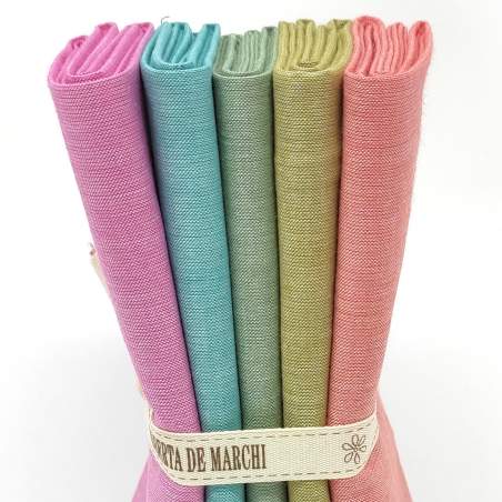 Tilda Chambray Basics, 5 Fat Quarter 50 x 55 cm - Verde e Rosa